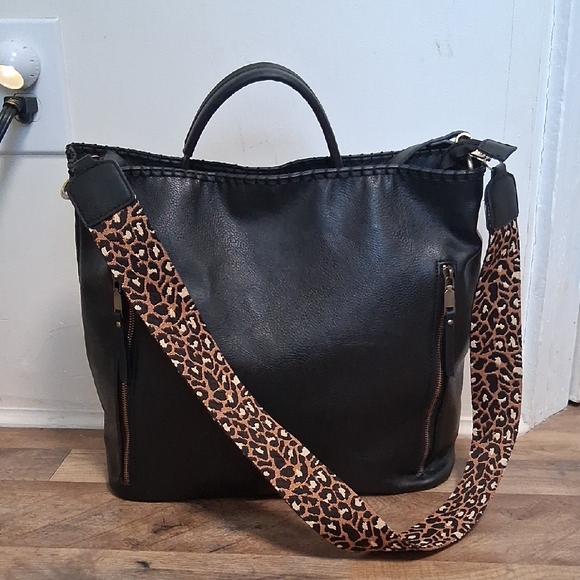 Handbags - Two Way Handbag/crossboby With Leopard Print Strap